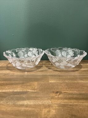 Clear Floral Glass Serving Bowls - Elegant Set of 2